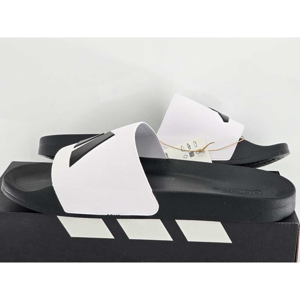 Adidas Adilette Shower Mens Size 18 White Black Slides JR0672 - New - Picture 14 of 14